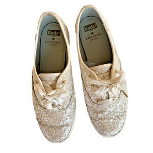 Kate Spade New York Keds Glitter Sparkle Cream Ribbon Lace Up Sneakers 8